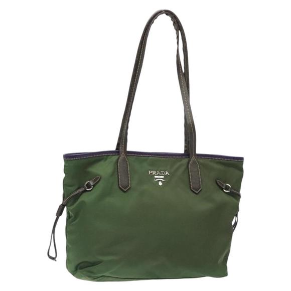 PRADA Tote Bag Nylon Khaki Silver Auth 134485 - Picture 1 of 16